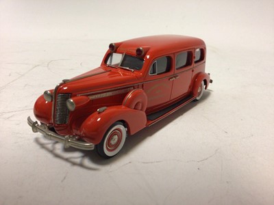 Lot 60 - Brooklin Models boxed selection BRK128 1952 Cunningham, BRK179 1955 Plymouth Belverdere, BRK181 1952 Cadillac, CSV15 Sterling Ambulance (4)