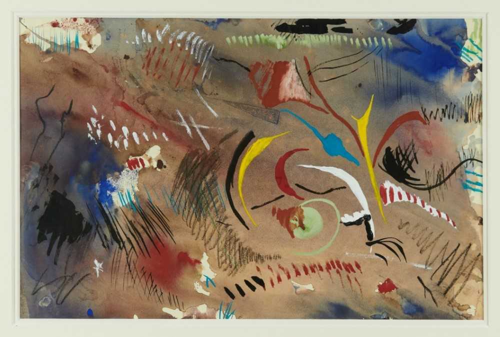 Lot 1141 - *Rowland Suddaby (1912-1972) watercolour and gouache - "Funfair Colours", studio number 01391 on reverse, 32.5cm x 49.5cm