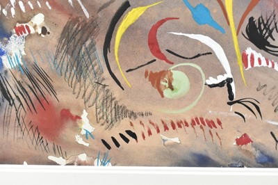 Lot 1141 - *Rowland Suddaby (1912-1972) watercolour and gouache - "Funfair Colours", studio number 01391 on reverse, 32.5cm x 49.5cm