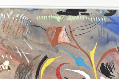 Lot 1141 - *Rowland Suddaby (1912-1972) watercolour and gouache - "Funfair Colours", studio number 01391 on reverse, 32.5cm x 49.5cm