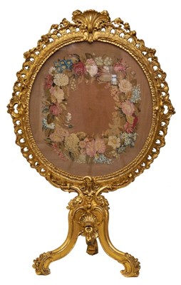 Lot 1373 - Large Victorian gilt-framed fire screen