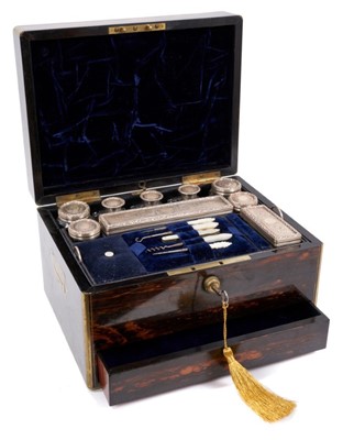 Lot 700 - Fine 19th century coromandel wood vanity case with silver topped bottles
