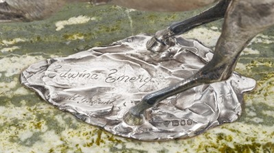 Lot 901 - A fine and impressive silver sculpture, 'The Final Frame', Lester Piggott on horseback, raised upon an oval green variegated marble base and oval wooden plinth, hallmarked London 1986