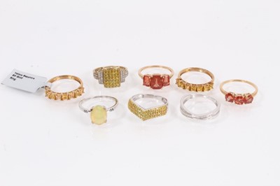 Lot 809 - Eight 9ct white and yellow gold gem set dress rings