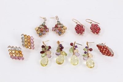 Lot 810 - Group of 9ct gold gem set earrings to include five pairs and one single