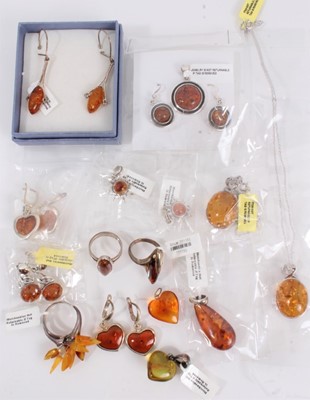 Lot 815 - Group of silver and white metal mounted amber jewellery
