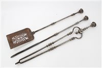 Lot 877 - Set of three Georgian steel fire irons - each...