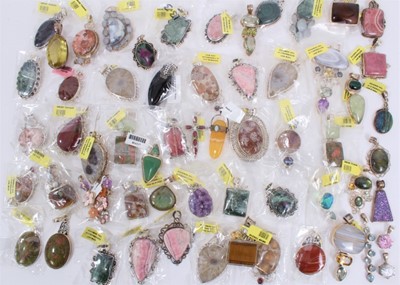 Lot 816 - Collection of silver mounted semi precious stone pendants