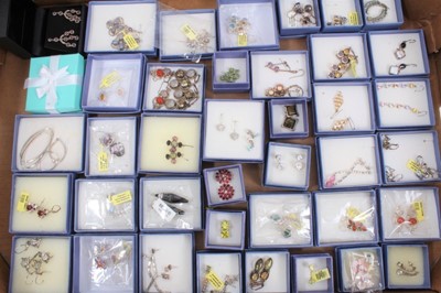 Lot 820 - Quantity of silver gem set earrings, mostly boxed and new in packets or with tags