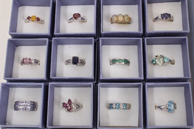 Lot 821 - Collection of 42 silver gem set dress rings, all boxed as new
