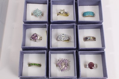 Lot 821 - Collection of 42 silver gem set dress rings, all boxed as new
