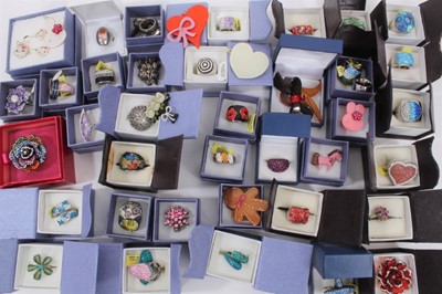 Lot 824 - Group of contemporary gem and paste set costume rings including a Butler & Wilson flower ring in box and other costume jewellery
