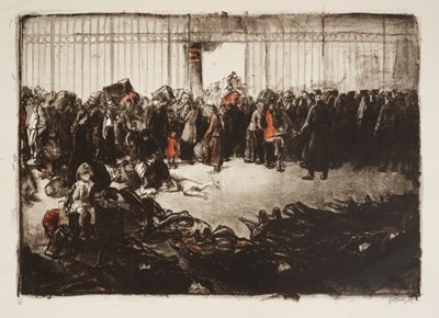 Lot 1231 - *Gerald Spencer Pryse (1882-1956) colour lithograph - The Fall of Ostend, Gare Maritime, signed, 26cm x 37cm, unframed.