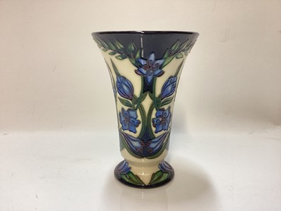 Lot 1249 - Moorcroft pottery vase decorated in the Kaffir Lily pattern, signed S.Hayes, dated 14.2.2002, 15cm high