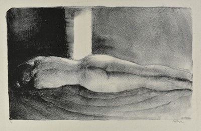 Lot 1240 - *Gerald Spencer Pryse (1882-1956) black and white lithograph - Nude study, signed below in pencil, 27cm x 44cm, unframed.