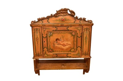 Lot 1389 - Rococo revival polychrome painted and gilded wall cabinet
