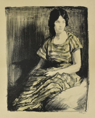 Lot 69 - *Gerald Spencer Pryse (1882-1956) colour lithograph - Woman in Yellow Dress, signed below in pencil, 35cm x 27.5cm, unframed.
