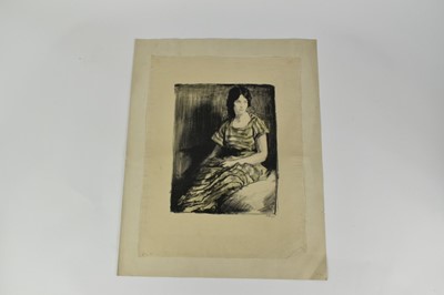 Lot 69 - *Gerald Spencer Pryse (1882-1956) colour lithograph - Woman in Yellow Dress, signed below in pencil, 35cm x 27.5cm, unframed.