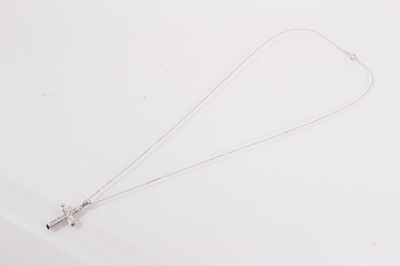 Lot 874 - 9ct white gold and synthetic white stone cross pendant on 9ct white gold chain