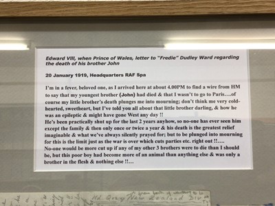Lot 187 - H.R.H. Edward Prince of Wales (later H.M. King Edward VIII and Duke of Windsor)love letter to Freda Dudley Ward regarding death of Prince John
