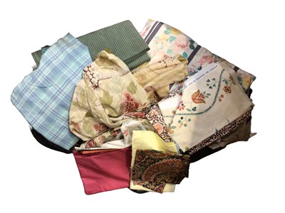 Lot 45 - Quantity of vintage white table clothes and sheeting etc. Some ladies gloves and gentlemen's white collars.
