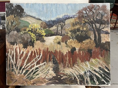 Lot 1111 - *Lucy Harwood (1893-1972) oil on canvas - Autumnal Landscape, signed verso, 61cm x 76cm, unframed