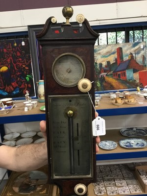 Lot 666 - Fine quality George III stick barometer in burr wood case with arched swan neck pediment and central brass ball mount, with silvered dials signed Nairne & Blunt of London, 112cm high