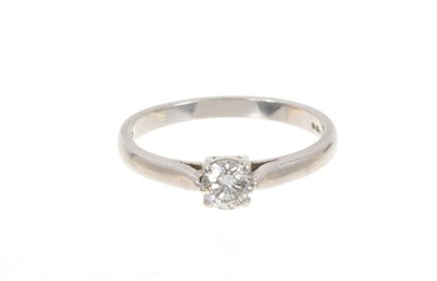 Lot 471 - Diamond single stone ring with a round brilliant cut diamond estimated to weigh approximately 0.35cts in four claw setting on platinum shank