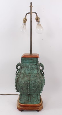 Lot 707 - Large Chinese bronzed vase converted to a lamp