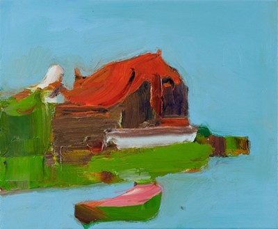 Lot 1154 - *Simon Carter (b. 1961) acrylic on canvas - Riverside cottage, 2008, signed and dated verso, 25cm x 30.5cm, unframed