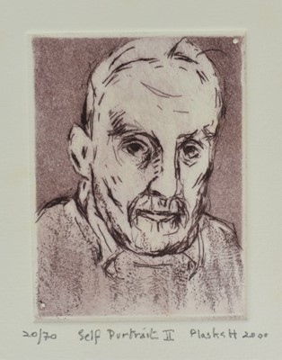 Lot 1059 - Joseph Plaskett (1918-2014) signed etching an aquatint - Self Portrait II, dated 2001, 20/70, 8cm x 6cm, together with another signed self portrait etching (2)