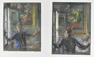 Lot 1096 - Joseph Plaskett (1918-2014) pastel - Double Portrait, each approximately 21cm x 35cm, one signed and dated '63, mounted on paper