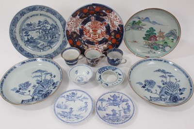 Lot 30 - Group of 18th and 19th century Chinese porcelain, including Imari, blue and white and famille rose dishes and tea wares (12)