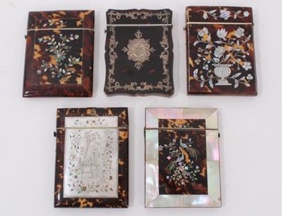 Lot 774 - Fine collection of five 19th century tortoiseshell, mother of pearl and inlaid card cases