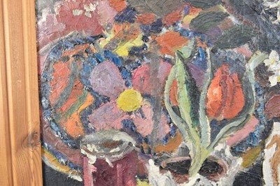 Lot 1112 - *Lucy Harwood (1893-1972), oil on canvas - Still Life, Flowers and Fruit, signed verso, 61cm x 46cm, framed