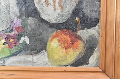 Lot 1112 - *Lucy Harwood (1893-1972), oil on canvas - Still Life, Flowers and Fruit, signed verso, 61cm x 46cm, framed