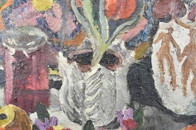 Lot 1112 - *Lucy Harwood (1893-1972), oil on canvas - Still Life, Flowers and Fruit, signed verso, 61cm x 46cm, framed
