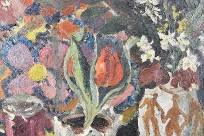 Lot 1112 - *Lucy Harwood (1893-1972), oil on canvas - Still Life, Flowers and Fruit, signed verso, 61cm x 46cm, framed