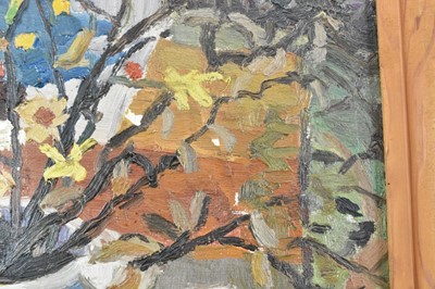 Lot 1113 - *Lucy Harwood (1893-1972) oil on canvas - Still Life, Winter Blossoms in an old Stein, signed verso, 61cm x 51cm, framed