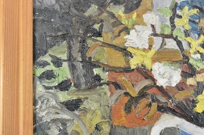 Lot 1113 - *Lucy Harwood (1893-1972) oil on canvas - Still Life, Winter Blossoms in an old Stein, signed verso, 61cm x 51cm, framed
