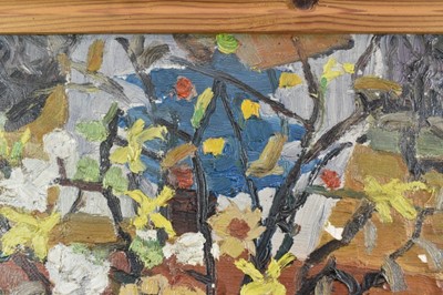 Lot 1113 - *Lucy Harwood (1893-1972) oil on canvas - Still Life, Winter Blossoms in an old Stein, signed verso, 61cm x 51cm, framed