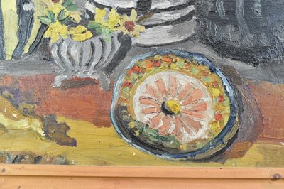 Lot 1113 - *Lucy Harwood (1893-1972) oil on canvas - Still Life, Winter Blossoms in an old Stein, signed verso, 61cm x 51cm, framed
