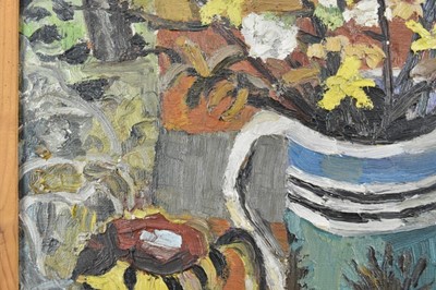 Lot 1113 - *Lucy Harwood (1893-1972) oil on canvas - Still Life, Winter Blossoms in an old Stein, signed verso, 61cm x 51cm, framed