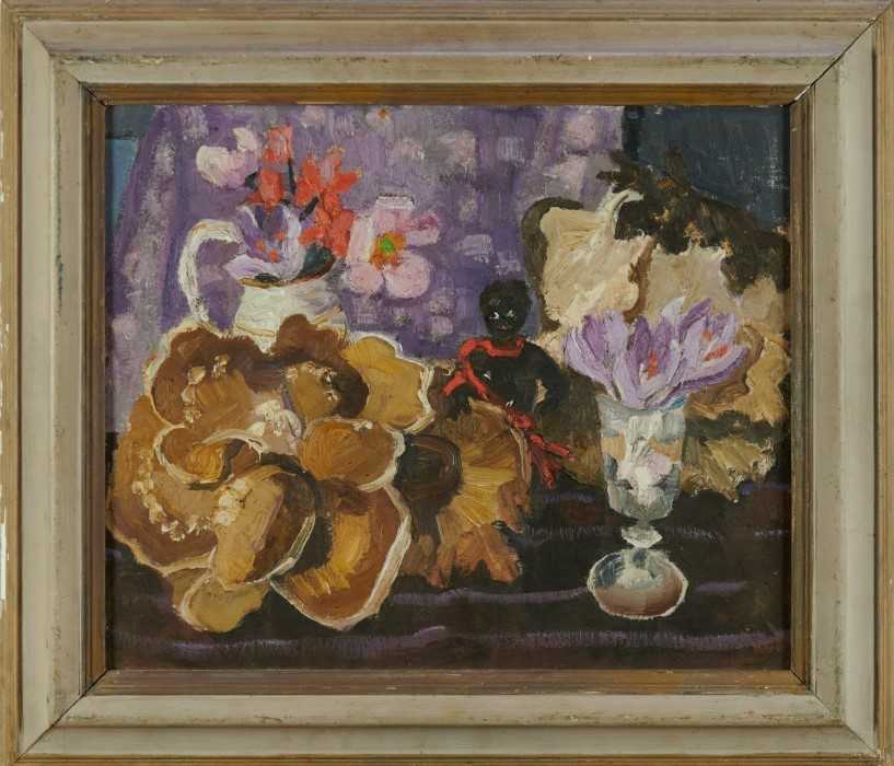 Lot 1115 - *Lucy Harwood (1893-1972) oil on canvas - Still Life, Autumn Crocus, signed verso, an oil sketch verso, 41cm x 51cm, framed