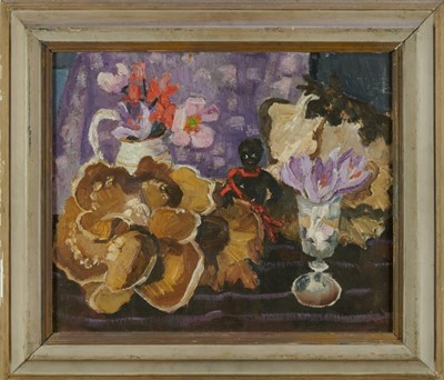 Lot 1115 - *Lucy Harwood (1893-1972) oil on canvas - Still Life, Autumn Crocus, signed verso, an oil sketch verso, 41cm x 51cm, framed