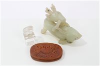 Lot 736 - 19th century Chinese carved horn buckle with...