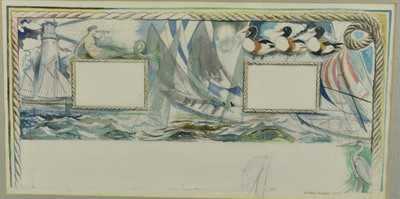 Lot 1119 - *Richard Bawden (b.1936) watercolour, design for Regatta Restaurant, mural, Aldeburgh