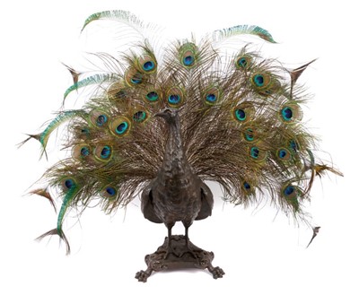 Lot 726 - 19th century bronze and spelter peacock firescreen