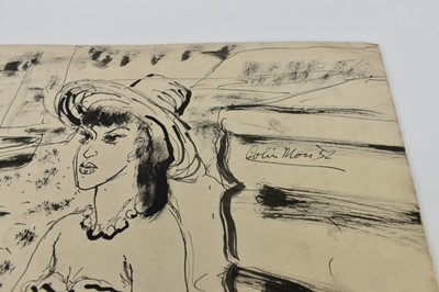 Lot 1165 - *Colin Moss (1914-2005) two mixed media works on paper - Woman on the beach, 38cm x 52cm, signed and dated '52, together with Woman ironing, signed, 21cm x 15cm, both unframed