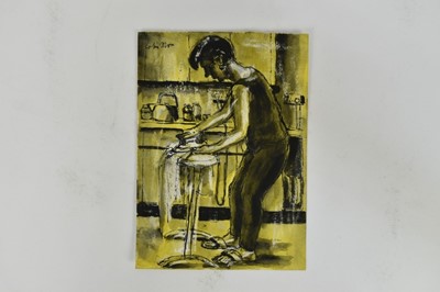 Lot 1165 - *Colin Moss (1914-2005) two mixed media works on paper - Woman on the beach, 38cm x 52cm, signed and dated '52, together with Woman ironing, signed, 21cm x 15cm, both unframed